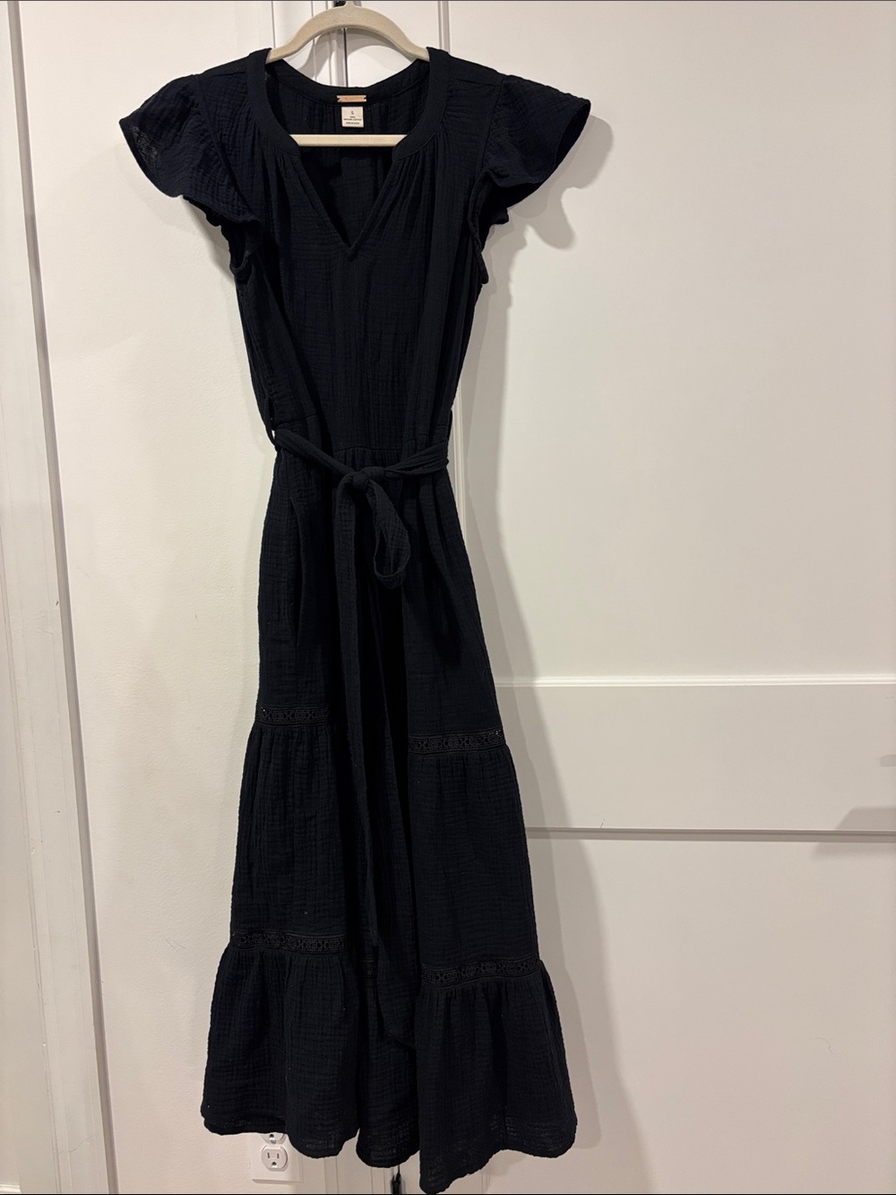 Magaschoni Black Tiered Maxi Dress with Tie Waist